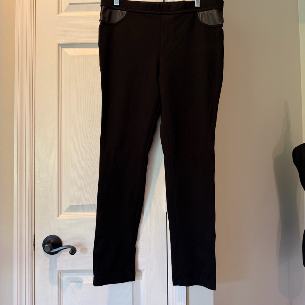 DKNY Jeans Black Ponte Pants with Faux Leather Trim